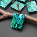 Extremely Rare Natural Blue Chrysocolla Green Malachite Rectangle Tile Pendant PDT0891