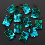 Extremely Rare Natural Shattuckite Blue Chrysocolla Green Malachite Rectangle Tile Pendant PDT0889
