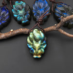 AAA Hand Carved Natural Nine-Tailed Fox Labradorite Pendant Side Drilled Gemstone PDT0879