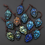 AAA Hand Carved Natural Nine-Tailed Fox Labradorite Pendant Side Drilled Gemstone PDT0879