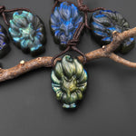 AAA Hand Carved Natural Nine-Tailed Fox Labradorite Pendant Side Drilled Gemstone PDT0879