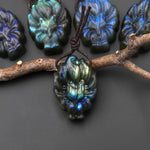 AAA Hand Carved Natural Nine-Tailed Fox Labradorite Pendant Side Drilled Gemstone PDT0879