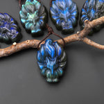 AAA Hand Carved Natural Nine-Tailed Fox Labradorite Pendant Side Drilled Gemstone PDT0879