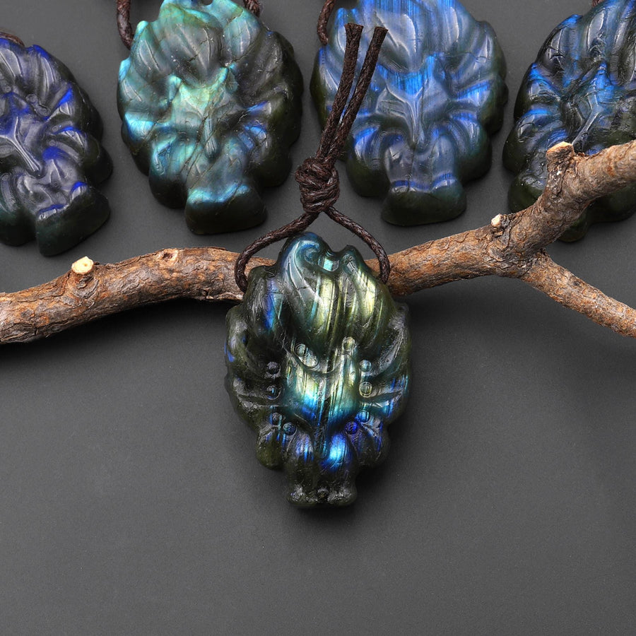 AAA Hand Carved Natural Nine-Tailed Fox Labradorite Pendant Side Drilled Gemstone PDT0879 A8