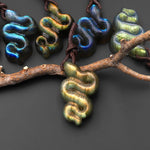 AAA Hand Carved Natural Golden Blue Green Labradorite Snake Pendant Side Drilled Gemstone