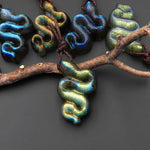 AAA Hand Carved Natural Golden Blue Green Labradorite Snake Pendant Side Drilled Gemstone