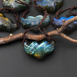 AAA 2 Two Hole Side Drilled Pendant Hand Carved Natural Labradorite Angel Wing Heart Drilled Gemstone Focal Bead PDT0881