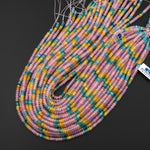 Pastel Confetti - Mixed Multicolor 4mm Smooth Rondelle Jade Green Pink Lavender Aqua Turquoise Blue Yellow Beads 15.5" Strand