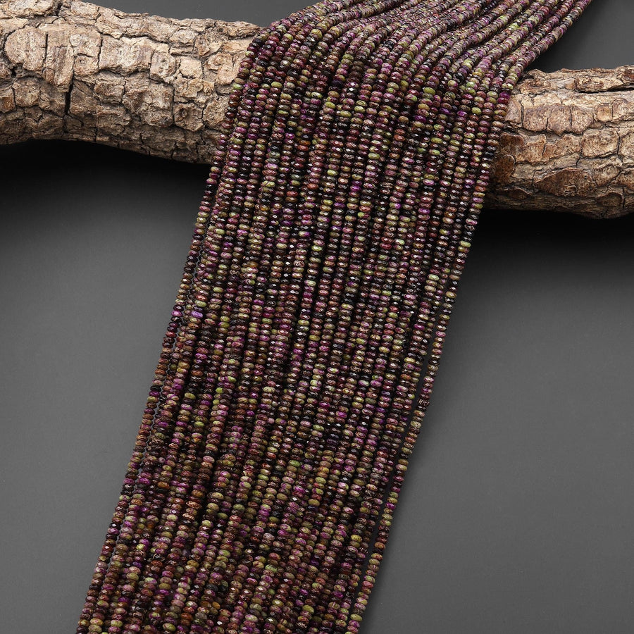 Faceted Natural Purple Atlantisite Stichtite Super Thin Rondelle Beads 3mm 15.5" Strand