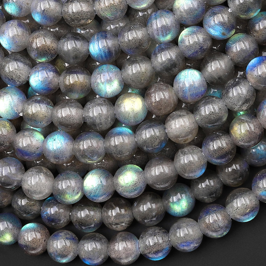 Large Hole Beads 2.5mm Drill Natural Labradorite 8mm Round Beads 8" Strand
