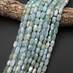 AAA Faceted Translucent Natural Blue Aquamarine Barrel Nugget Beads 15.5" Strand