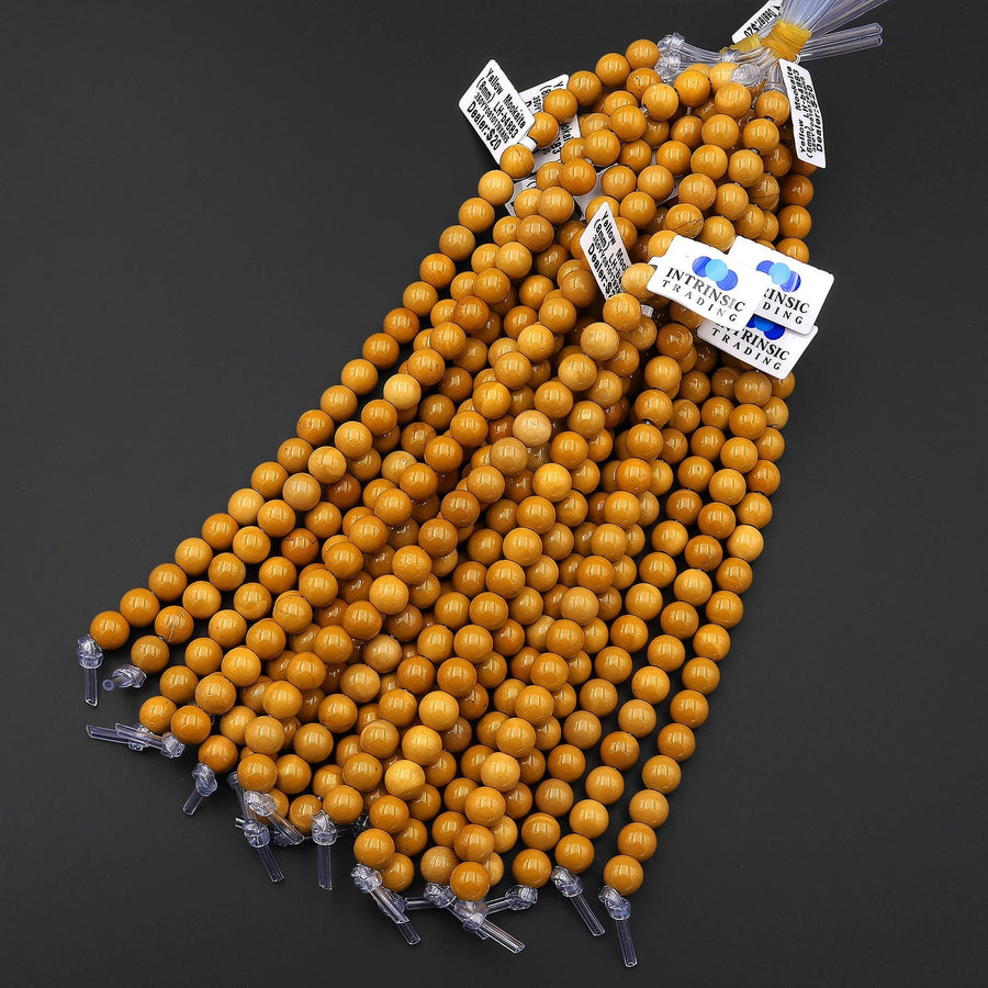 AAA Large Hole Beads 2.5mm Drill Natural Australian Yellow Mookaite Jasper 8mm Round Beads 8" Strand