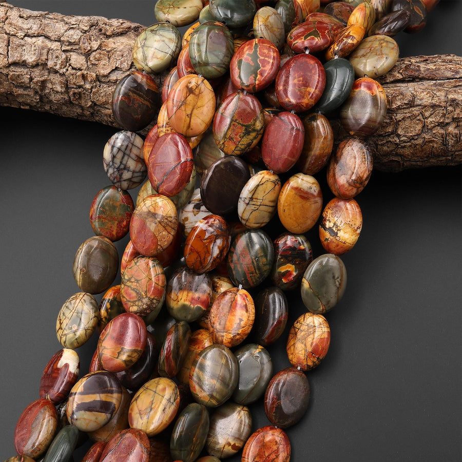 Natural Red Creek Jasper Smooth Oval Beads 12x16mm 15x20mm Aka Multicolor Picasso Jasper 15.5" Strand
