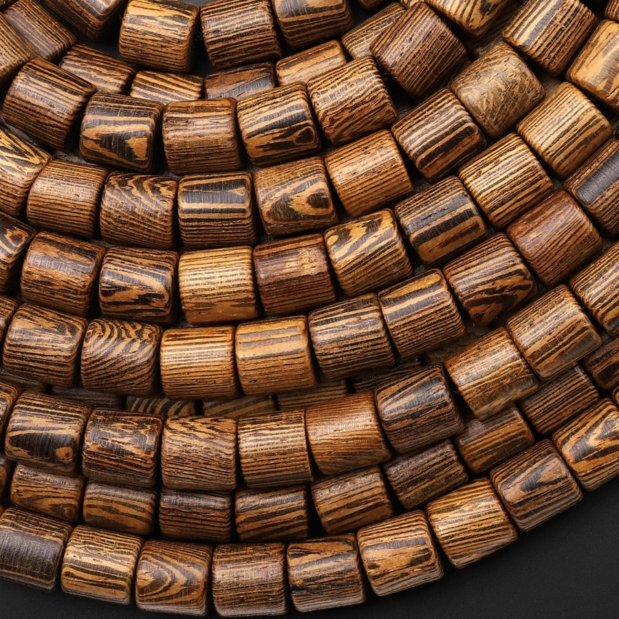 Natural African Wenge Wood Tube Cylinder 6mm 8mm Beads Great For Mala Prayer Meditation Therapy 15.5" Strand