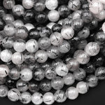 Large Hole Beads 2mm 3mm Drill Natural Black Tourmaline Rutile Rutilated Quartz 6mm 8mm Round Beads 8" Strand