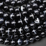 AAA Large Hole Beads 2.5mm Drill Natural Black Tuxedo Agate 8mm Round Beads 8" Strand