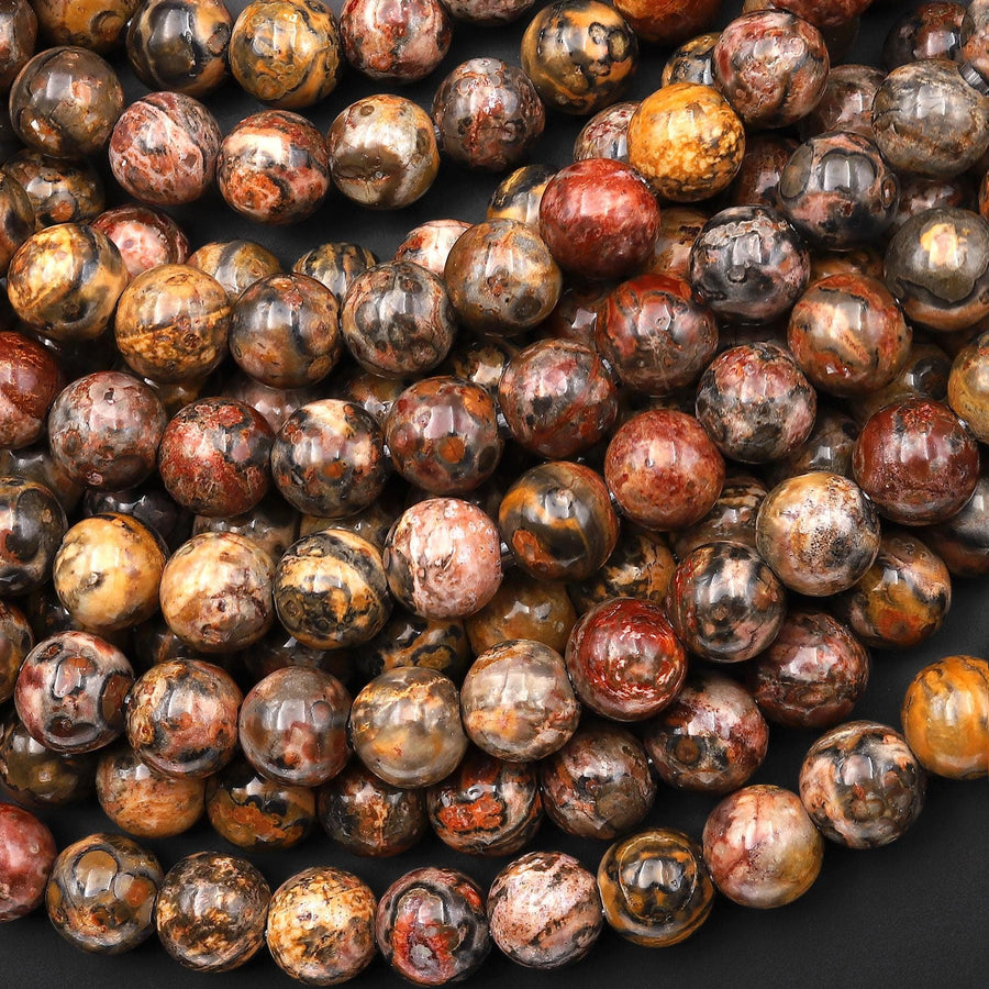 AAA Large Hole Beads 2.5mm Drill Natural Leopard Skin Jasper 8mm Round Beads 8" Strand