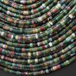 Natural Indian Agate 4mm Heishi Rondelle Beads Forest Green 15.5" Strand