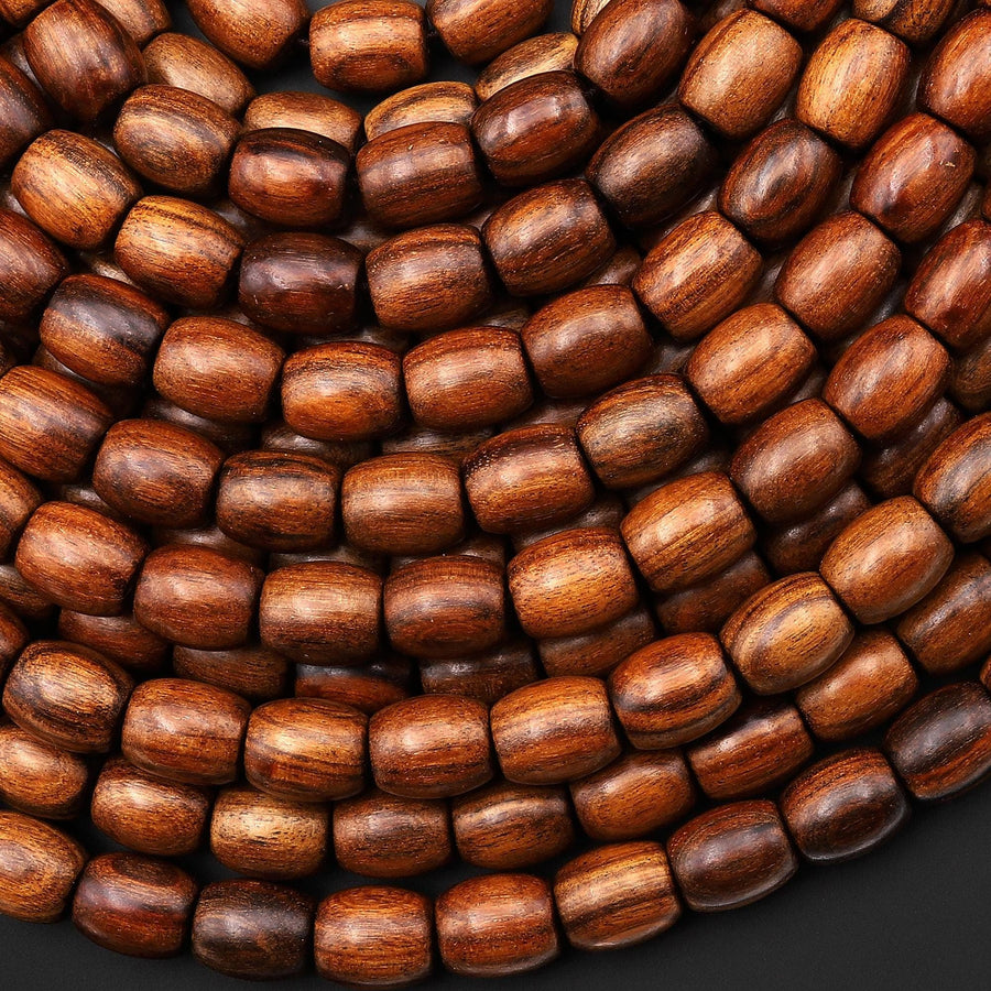 Natural Black Rosewood Smooth Drum Barrel Beads 8mm Dark Brown Wood Great For Mala Prayer Meditation Therapy 15" Strand