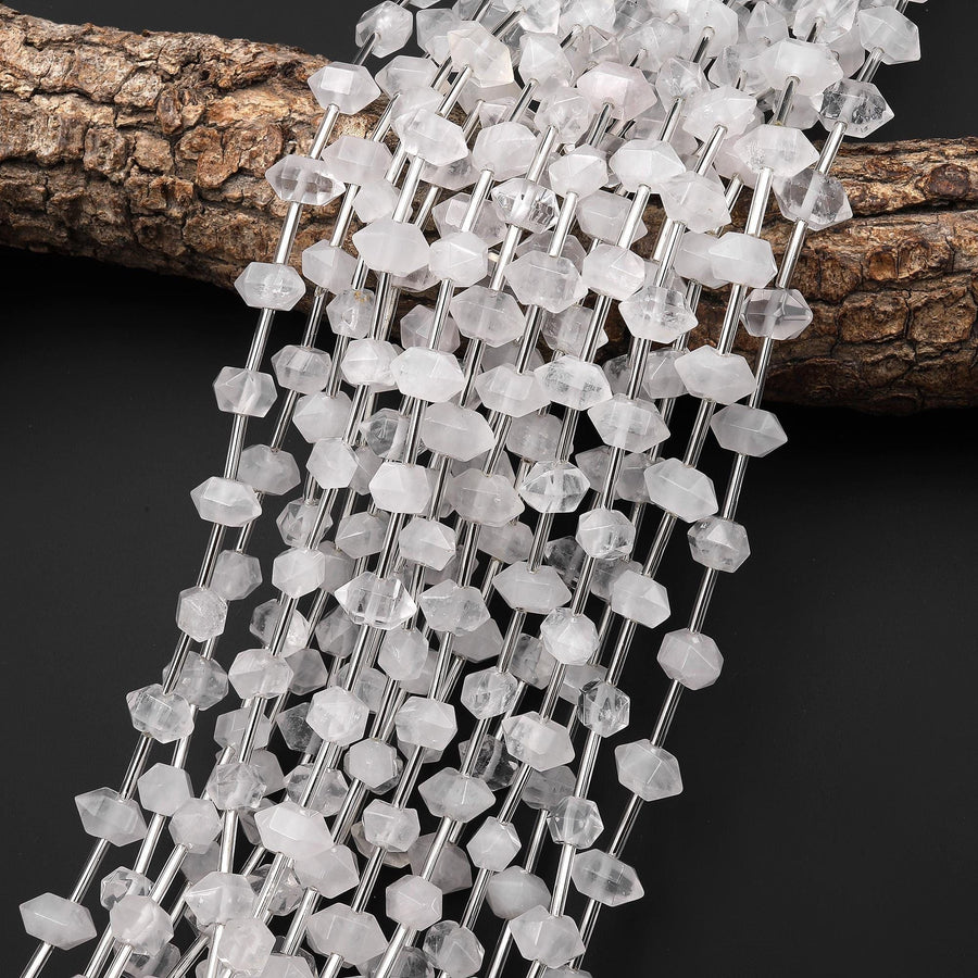 AAA Faceted Natural Rock Quartz Double Terminated Points 6x10mm Beads Center Drilled Gemstone 15.5" Strand