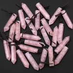 Natural Pink Rose Quartz Point Pendant Side Drilled Gemstone Crystal Pendulum