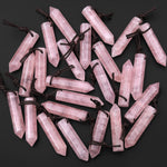 Natural Pink Rose Quartz Point Pendant Side Drilled Gemstone Crystal Pendulum A1