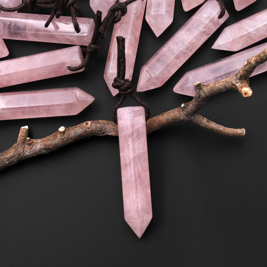 Natural Pink Rose Quartz Point Pendant Side Drilled Gemstone Crystal Pendulum