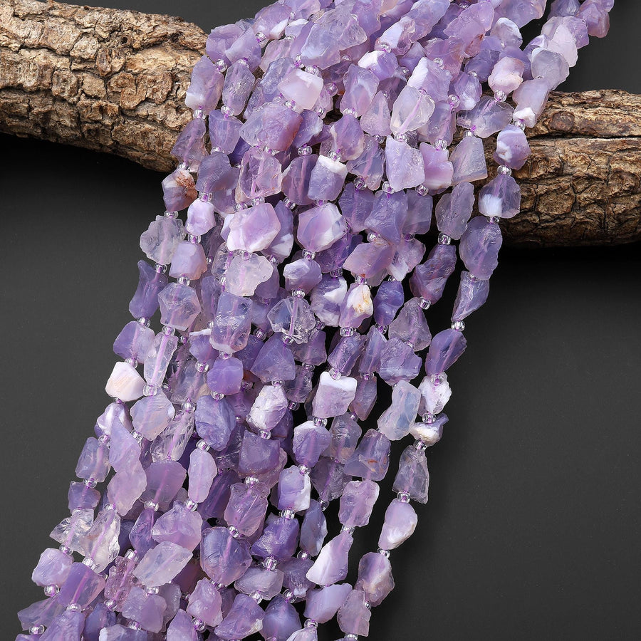 Rare Natural African Purple Opalized Chalcedony Freeform Hand Hammered Nugget Beads Gemstone 15.5" Strand