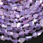 Rare Natural African Purple Opalized Chalcedony Freeform Hand Hammered Nugget Beads Gemstone 15.5" Strand