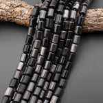 AAA Natural Silver Obsidian Smooth Barrel Cylinder Tube Beads 10x13mm 15.5" Strand