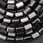 AAA Natural Silver Obsidian Smooth Barrel Cylinder Tube Beads 10x13mm 15.5" Strand