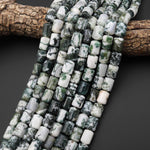AAA Natural Green Tree Agate Smooth Barrel Cylinder Tube Beads 10x13mm 15.5" Strand