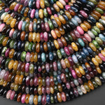 Natural Pink Green Blue Cognac Yellow Tourmaline Smooth Thin Rondelle Beads 5mm 6mm 7mm Gemstone 15.5" Strand