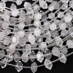 AAA Faceted Natural Rock Quartz Double Terminated Points 6x10mm Beads Center Drilled Gemstone 15.5" Strand