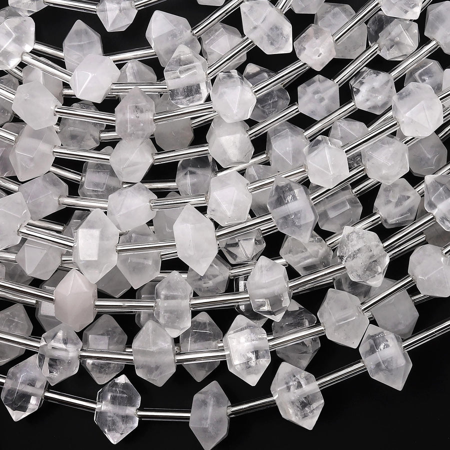AAA Faceted Natural Rock Quartz Double Terminated Points 6x10mm Beads Center Drilled Gemstone 15.5" Strand
