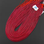 Lab-grown Red Ruby Smooth 2x4mm Thin Tube Gemstone Beads 15.5" Strand