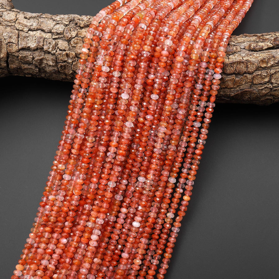 AAA Faceted Natural Red Moroccan Agate 4mm Rondelle Beads 15.5" Strand