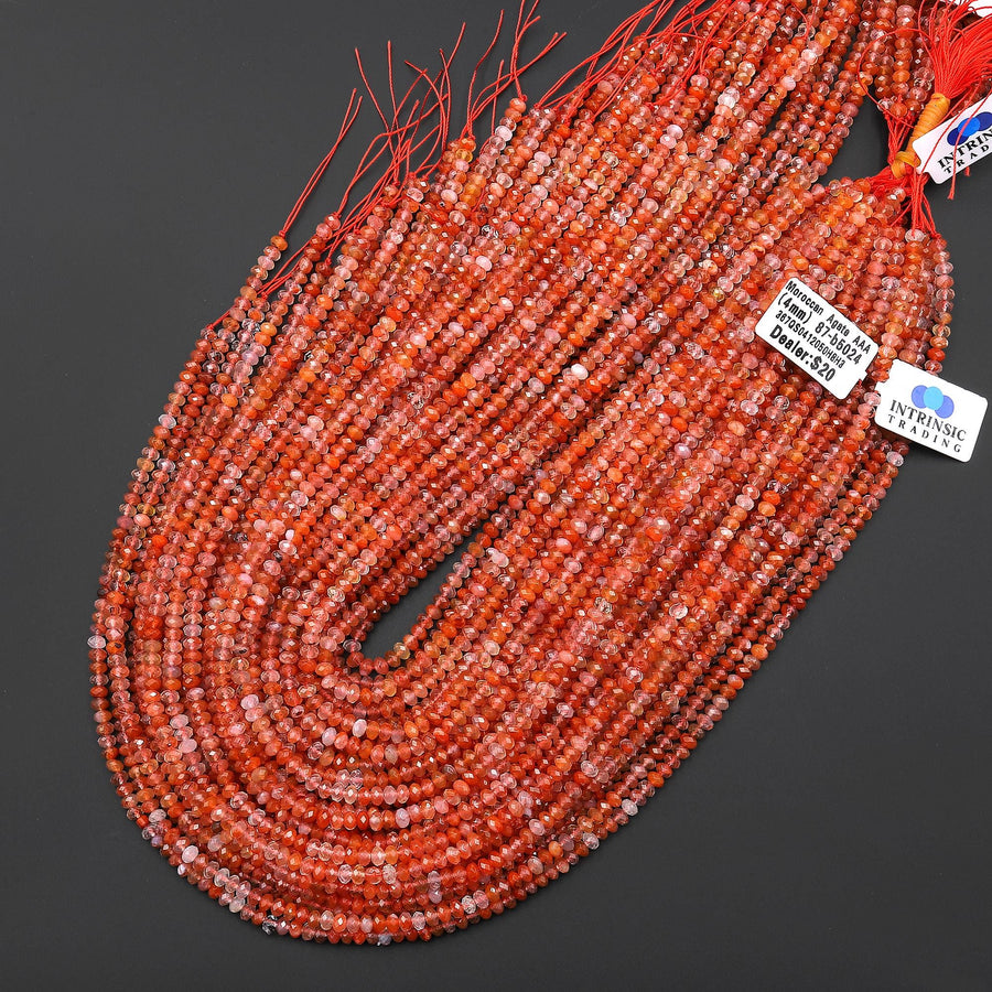 AAA Faceted Natural Red Moroccan Agate 4mm Rondelle Beads 15.5" Strand
