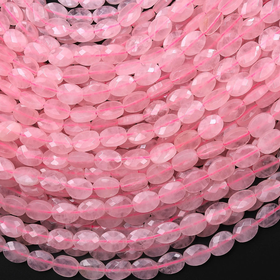 AAA Faceted Natural Pink Rose Quartz 6x8mm Oval Beads Gemstone 15.5" Strand