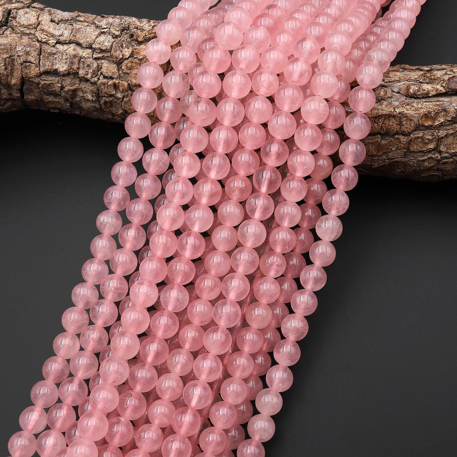AAA Translucent Natural Madagascar Pink Rose Quartz 8mm Smooth Round Beads Gemstone 15.5" Strand