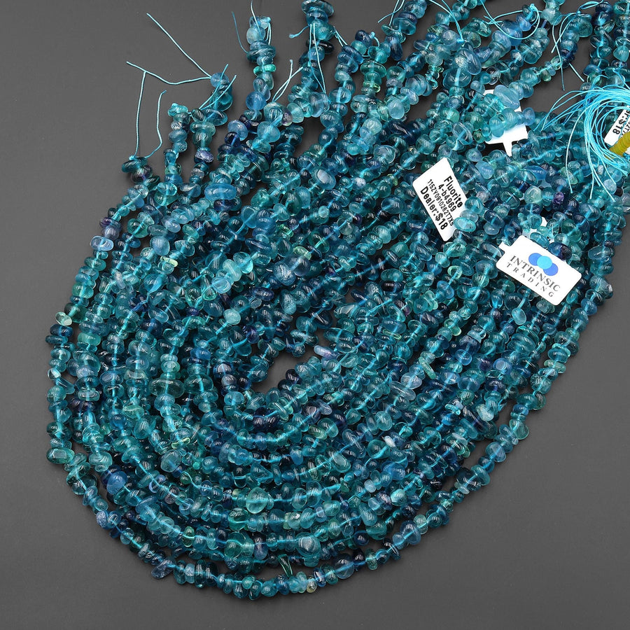Natural Blue Fluorite Freeform Chip Pebble Nugget Beads 15.5" Strand