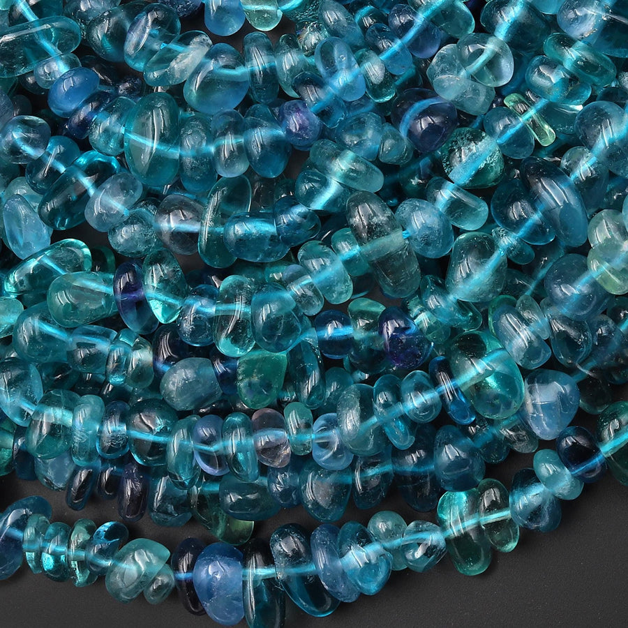Natural Blue Fluorite Freeform Chip Pebble Nugget Beads 15.5" Strand