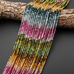 AAA Genuine Natural Pink Green Blue Yellow Tourmaline 3mm Smooth Round Ombre Gemstone Beads 15.5" Strand