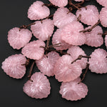 AAA Hand Carved Natural Pink Rose Quartz Heart Shaped Leaf Pendant Drilled Gemstone