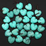 AAA Hand Carved Natural Aqua Blue Green Russian Amazonite Heart Shaped Leaf Pendant Drilled Gemstone