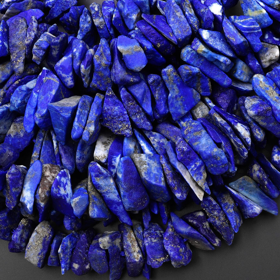 Natural Raw Blue Lapis Lazuli Hand Hammered Freeform Irregular Organic Chip Spike Beads 16.5" Strand