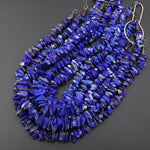 Natural Raw Blue Lapis Lazuli Hand Hammered Freeform Irregular Organic Chip Spike Beads 16.5" Strand
