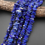 Natural Raw Blue Lapis Lazuli Hand Hammered Freeform Irregular Organic Chip Spike Beads 16.5" Strand