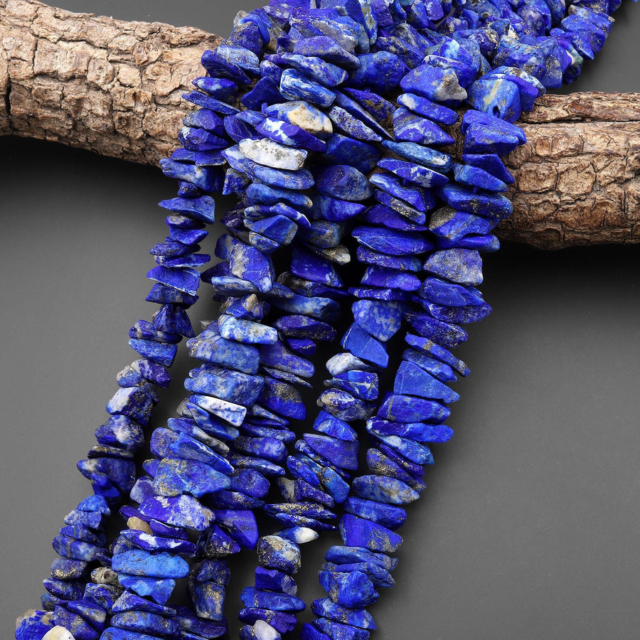 Natural Raw Blue Lapis Lazuli Hand Hammered Freeform Irregular Organic Chip Spike Beads 16.5" Strand