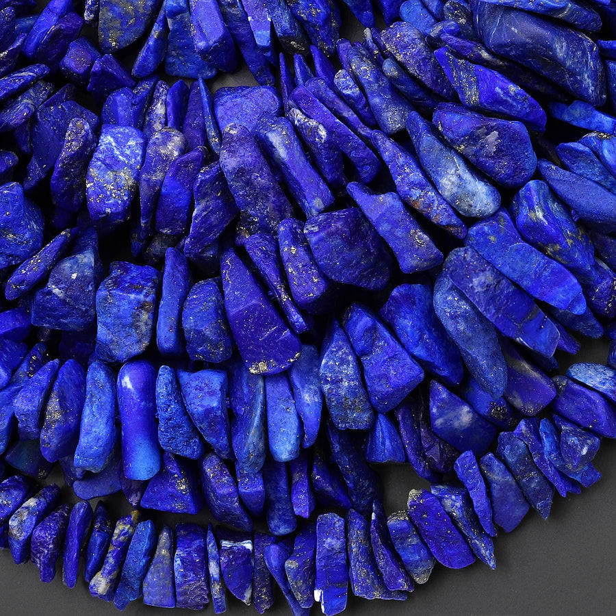 AAA Natural Raw Blue Lapis Lazuli Hand Hammered Freeform Irregular Organic Chip Spike Beads 16.5" Strand